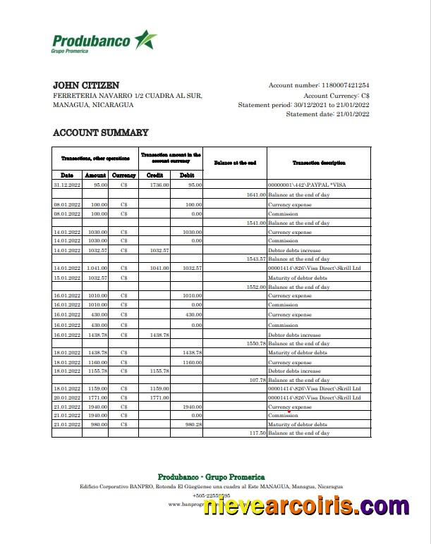 Nicaragua Banco de la Producción bank statement Excel and PDF
